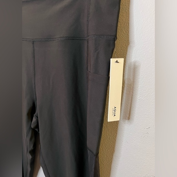 Aqua Athletic Black Leggings with Side Pockets and Mesh Leg Size XS-XL MSRP $68 - Picture 2 of 15